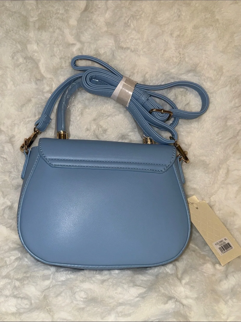 Light Blue Women's Saddle Crossbody Bag with Gold Hardware